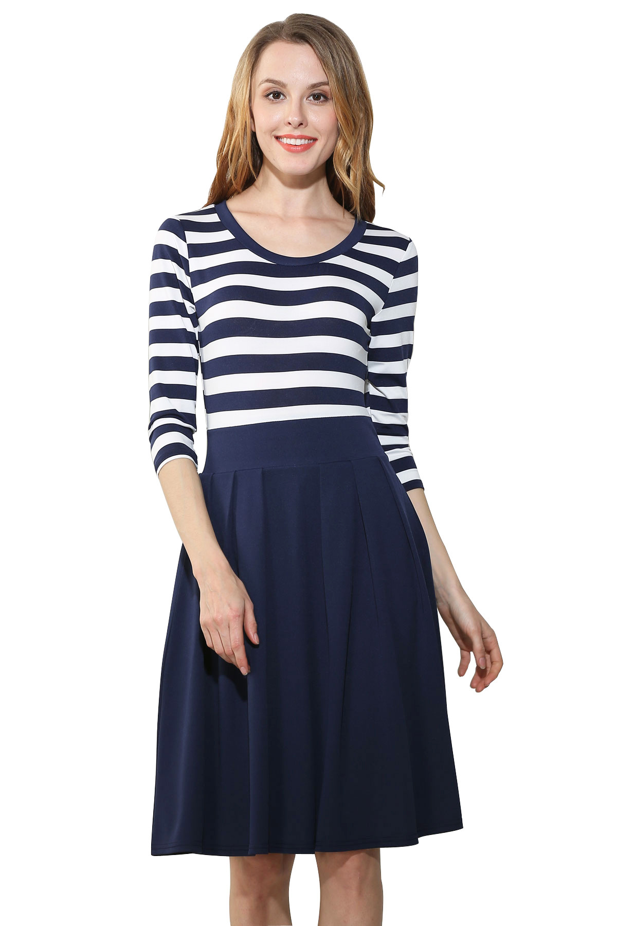 SZ60006 Women Stripes Long Sleeve Vintage Dress